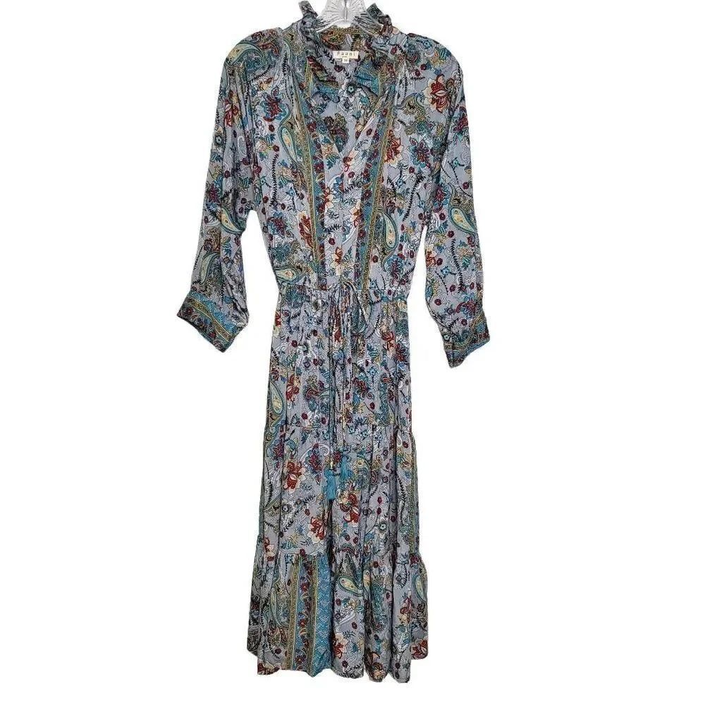 Paani Paisley Floral Midi Tiered Dress Boho Cottagecore Size Medium